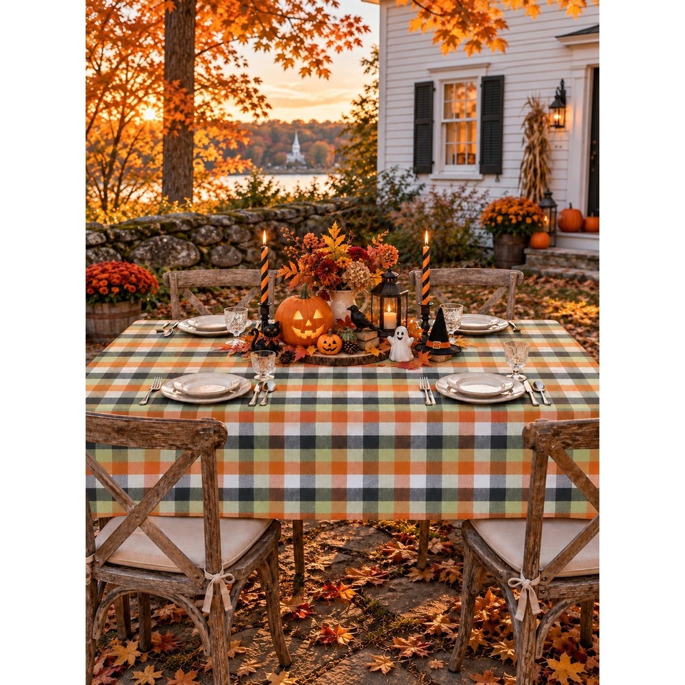 Target Plaid Check Halloween Autumn Tablecloth Cotton Country Farm Retro 56x78